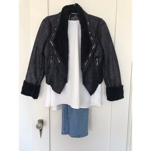 Jou Jou Vegan “Leather” & Faux Fur Cropped Jacket
